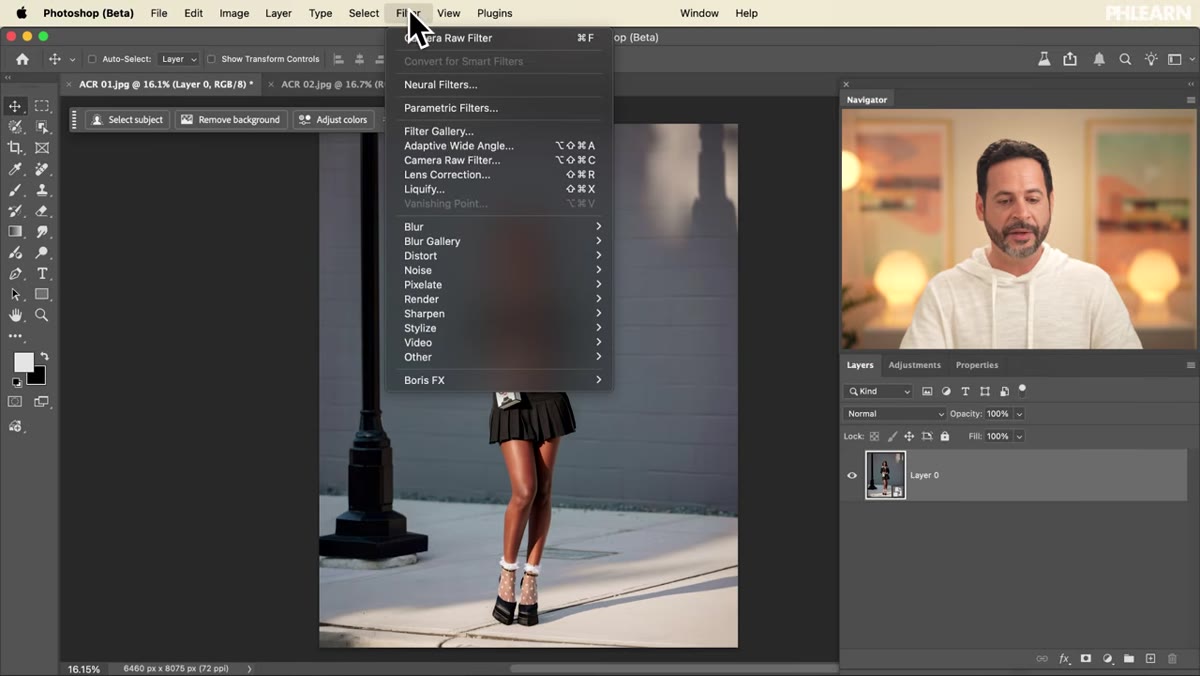 Camera Raw filter interface open in Photoshop