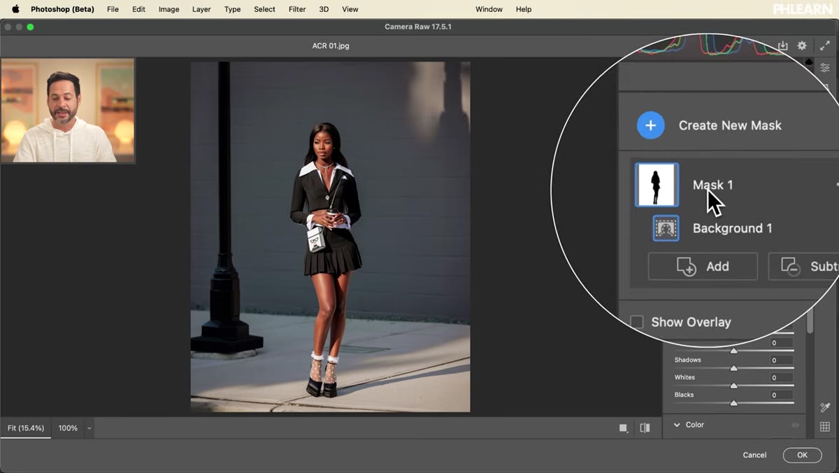 Radial gradient being subtracted from background mask