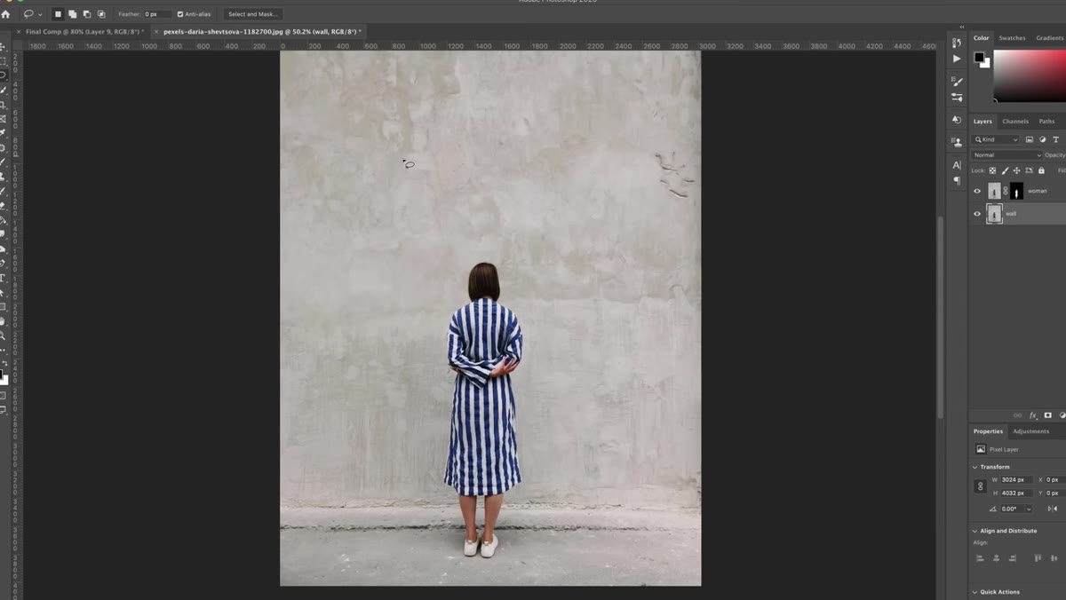 Lasso tool drawing an irregular hole shape on the wall layer