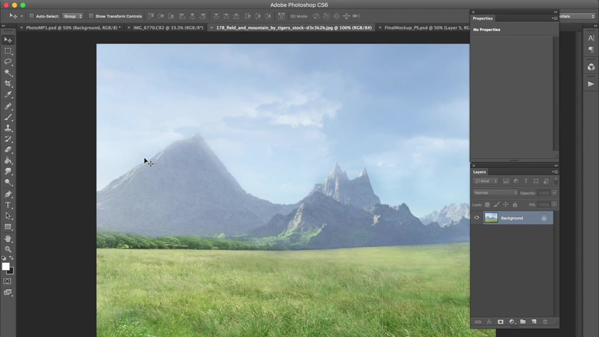 Mountain photo being scaled over the landscape layer