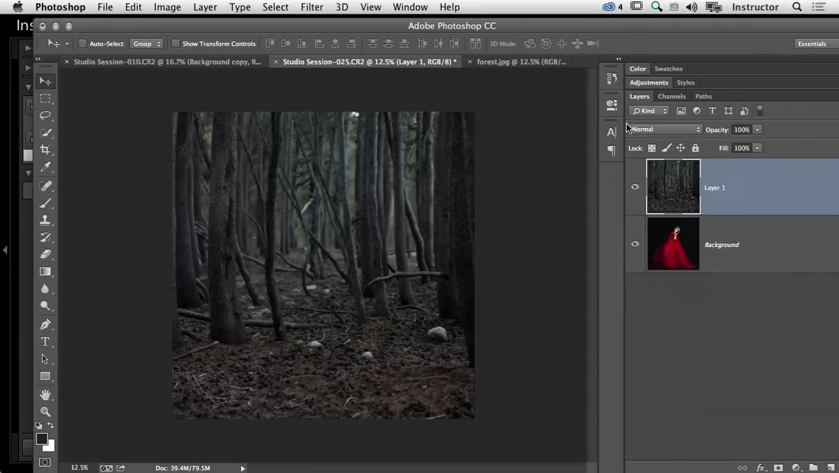 Layer blend mode dropdown open showing Lighten and Screen options