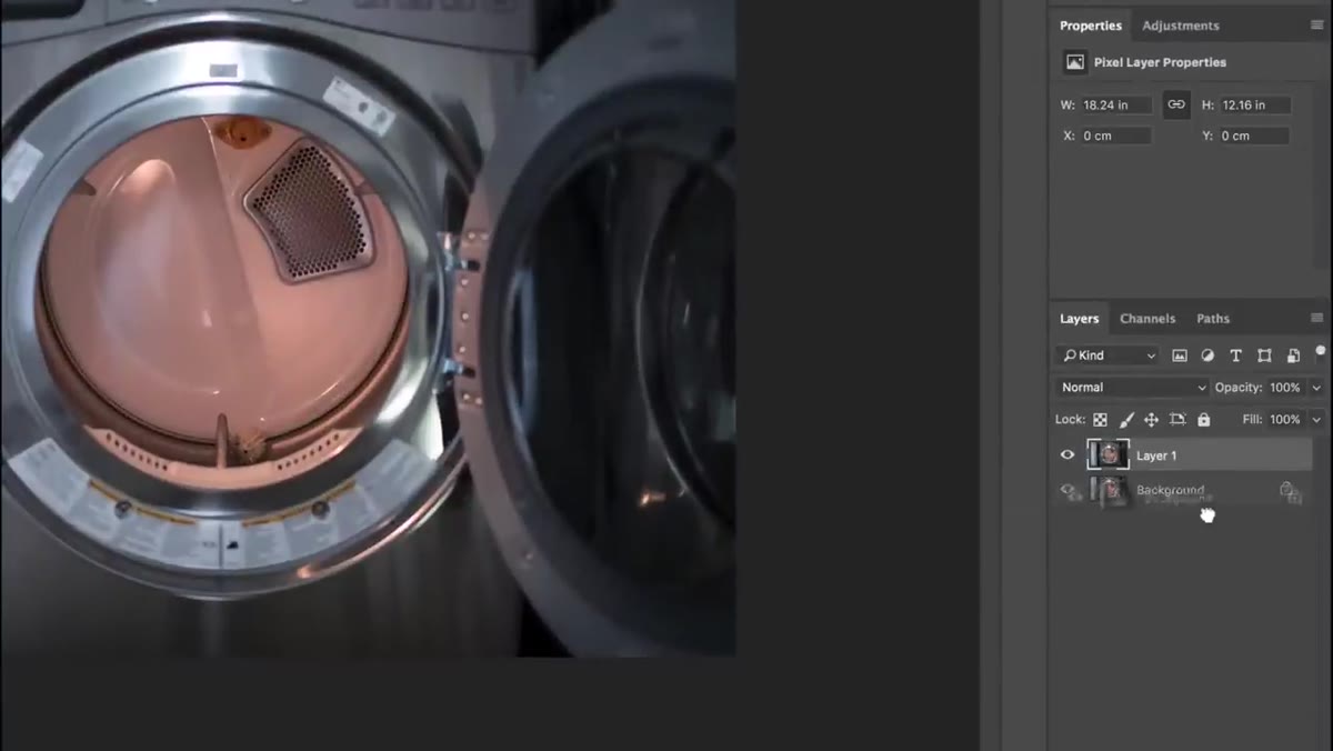 Landscape image being placed inside the dryer drum selection