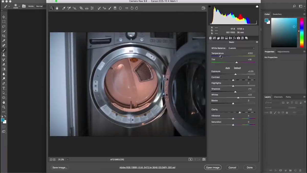 Color and tone adjustments being applied to composite layers
