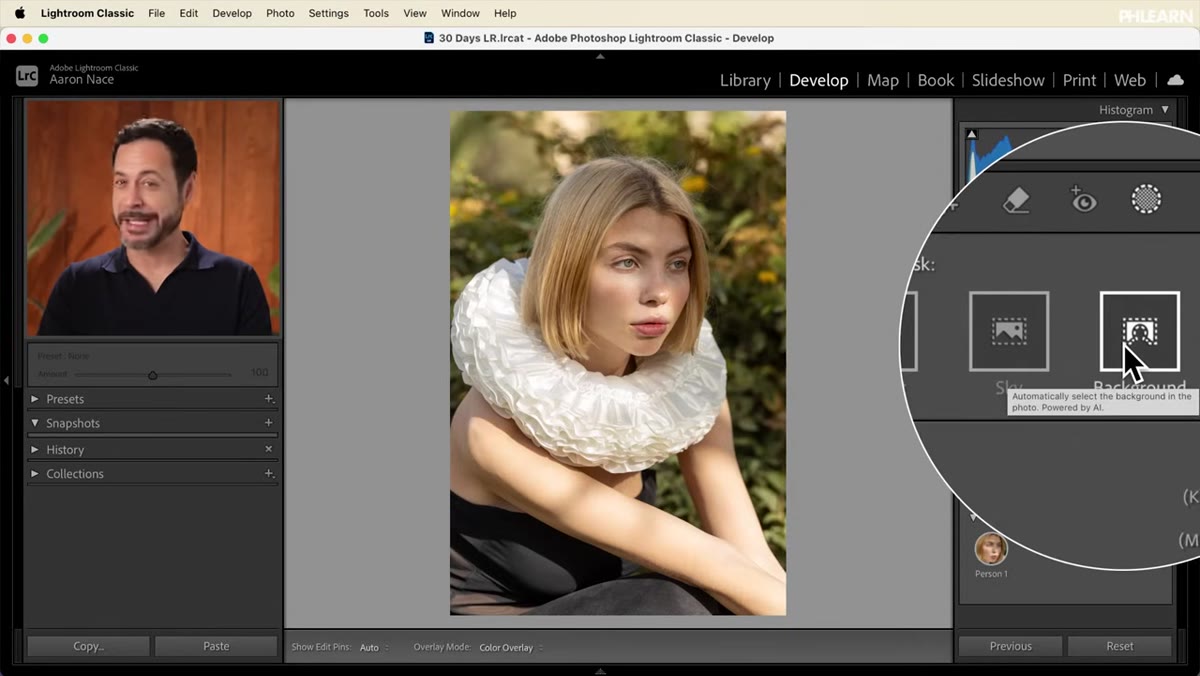 Sky and Background options listed in the masking menu