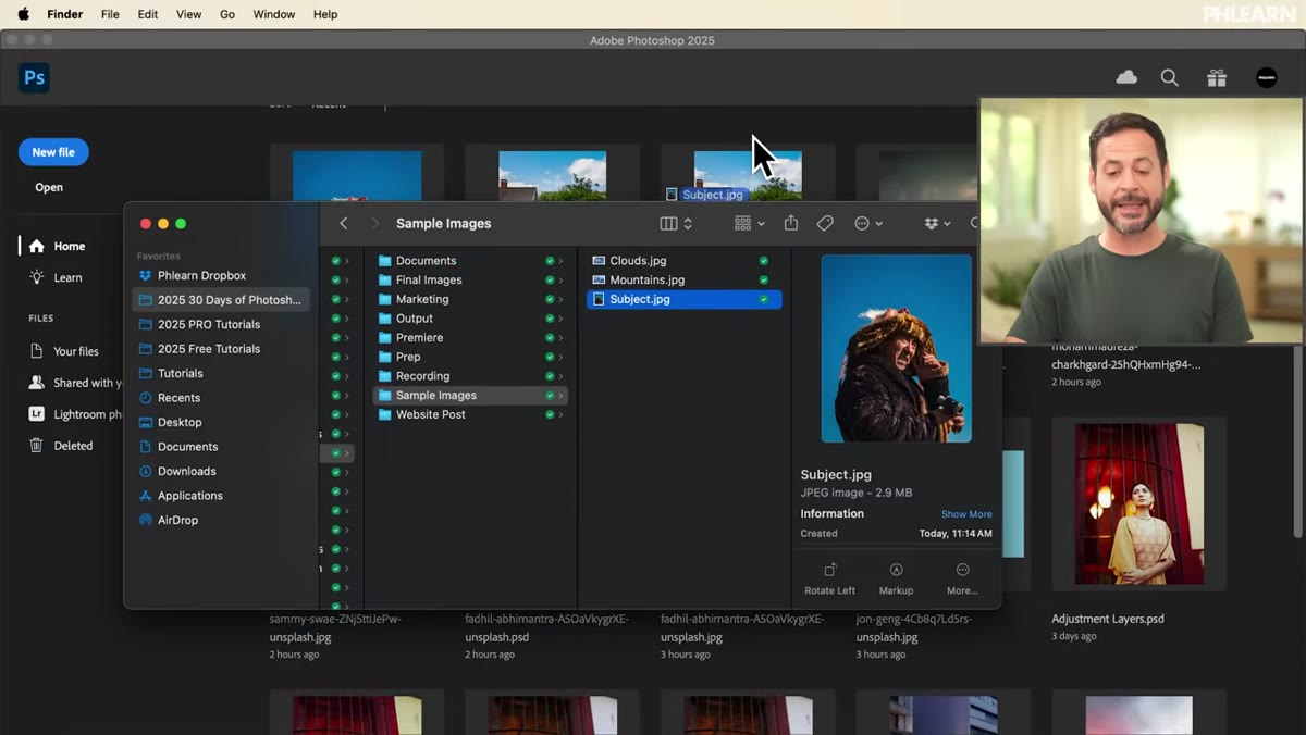 Three source files being dragged into Photoshop