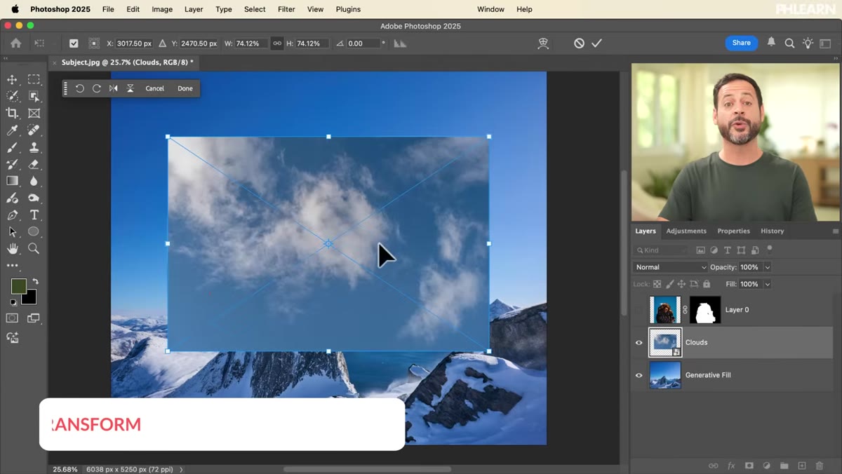 Select Sky option being activated on the background layer