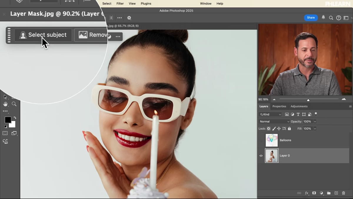 Selecting the subject using Select Subject in Photoshop