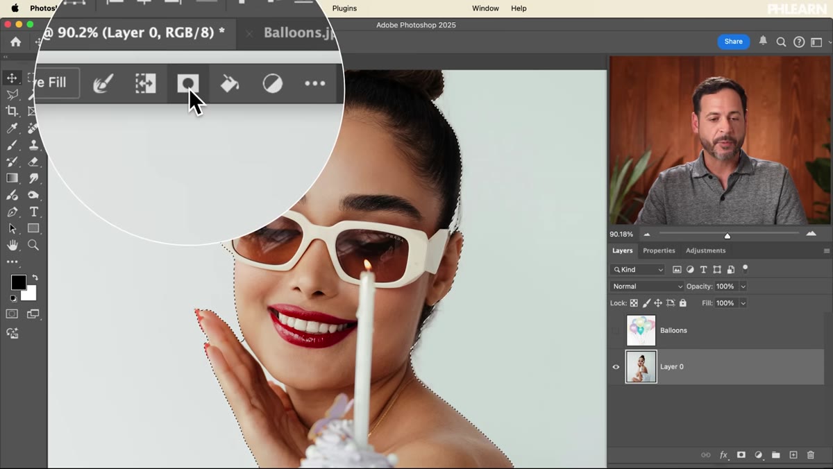 Clicking the layer mask icon in the contextual taskbar