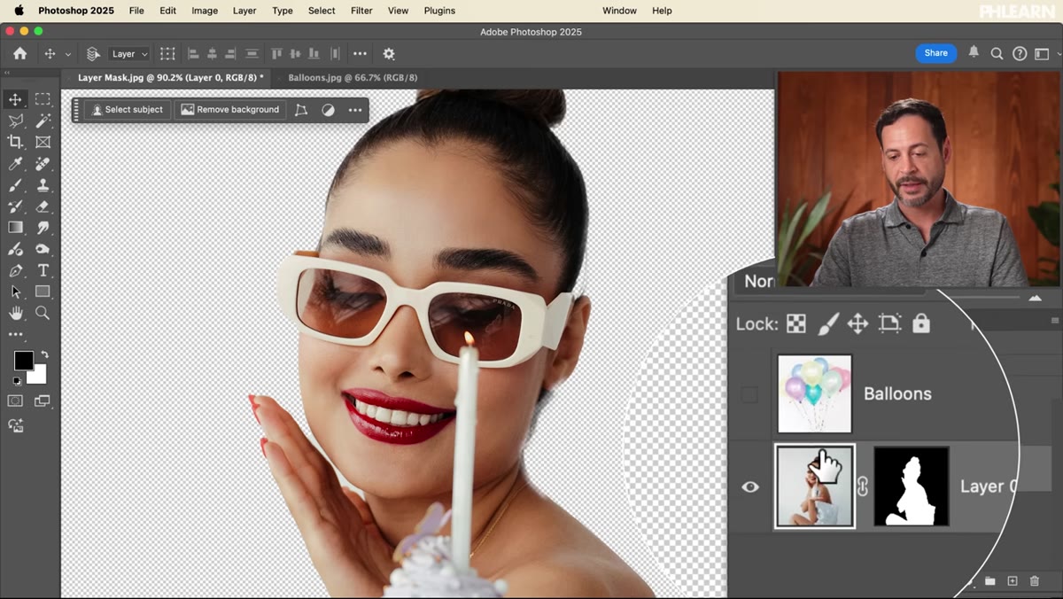 Layer thumbnail and mask thumbnail shown side by side in Layers panel