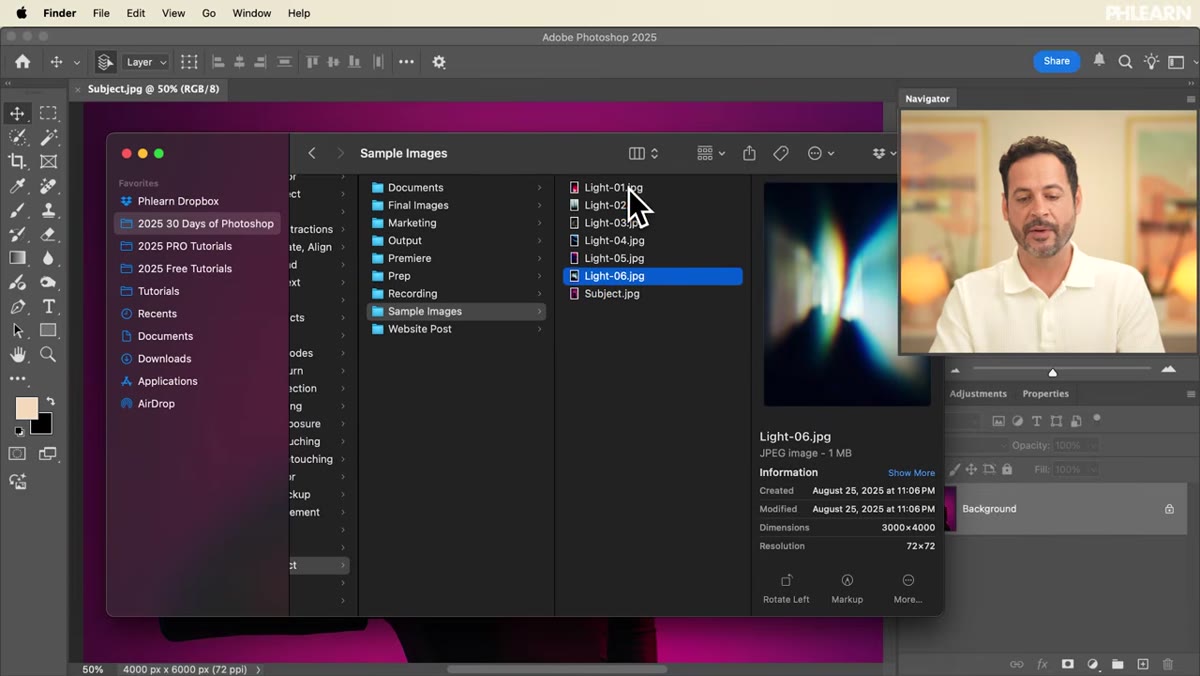 Multiple light streak files being dragged into Photoshop