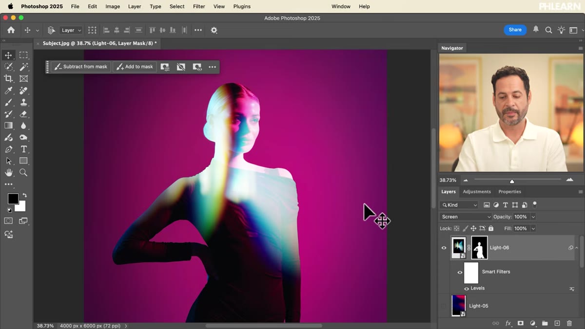 Layer mask applied to light streak layer showing masked result