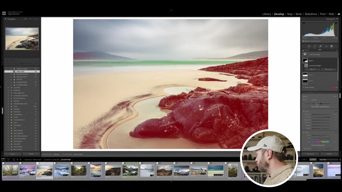 Lightroom AI mask selecting main subject in landscape