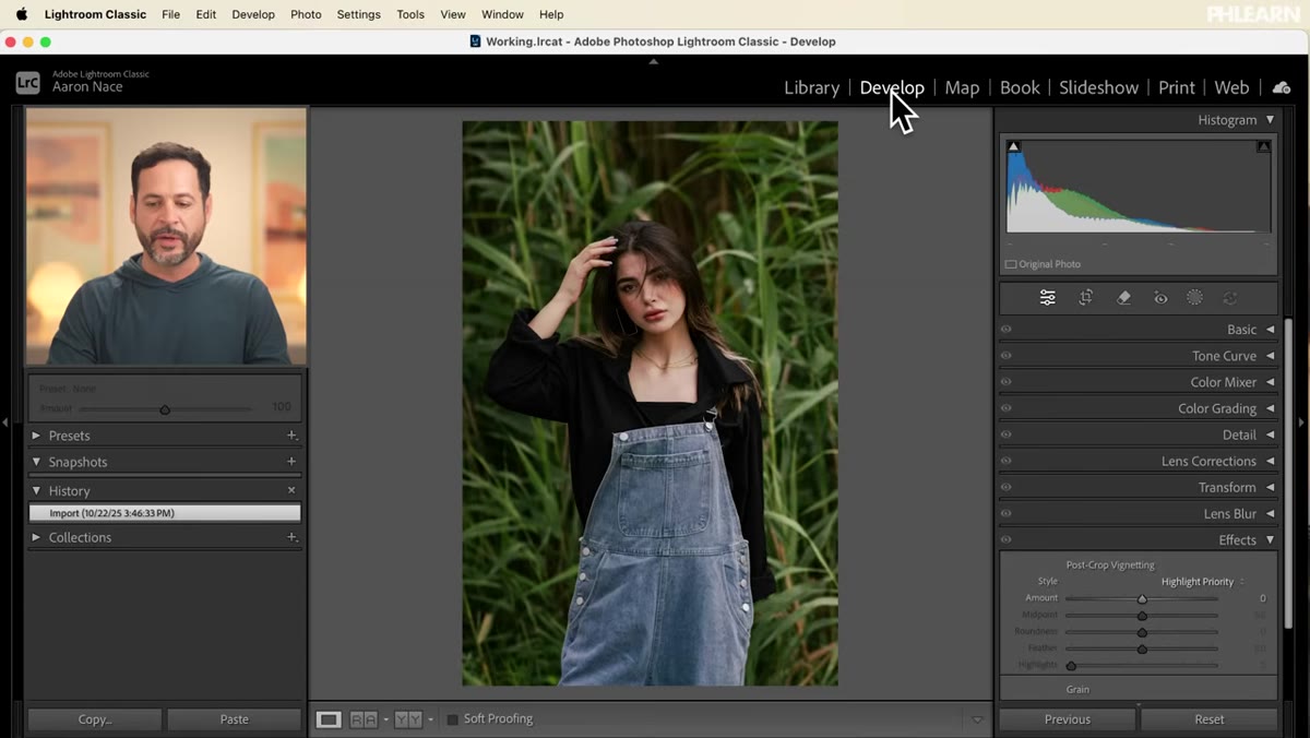Lightroom Classic develop module with masking panel open