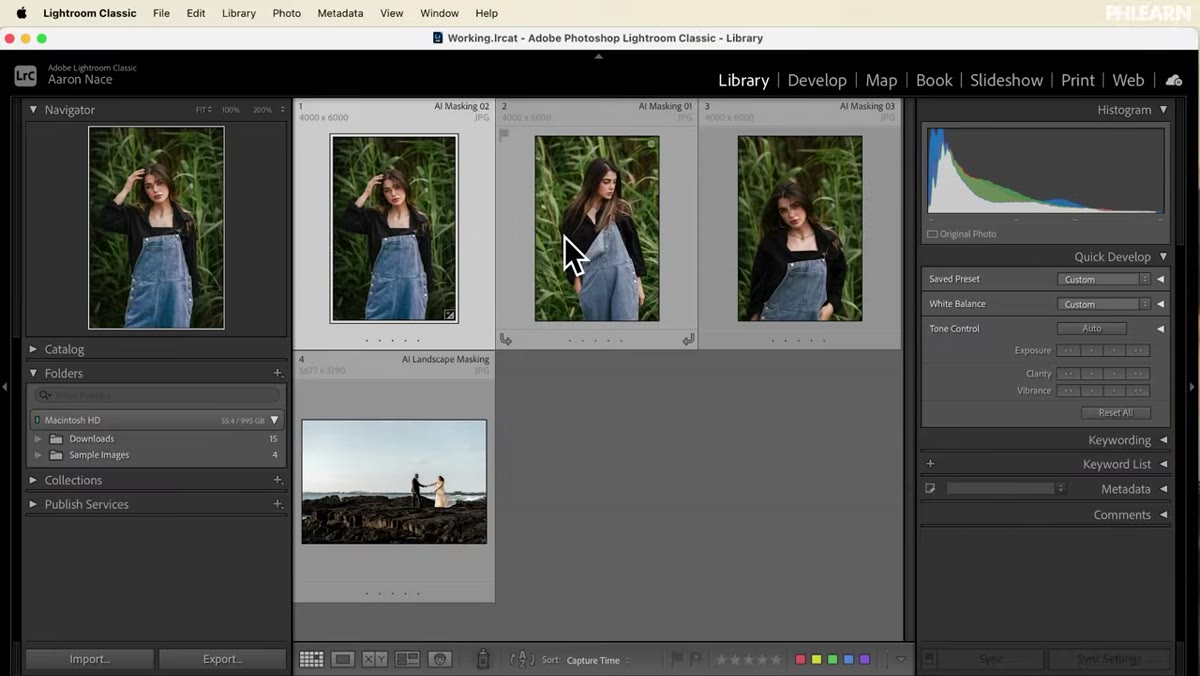 Multiple images in Lightroom filmstrip selected for syncing