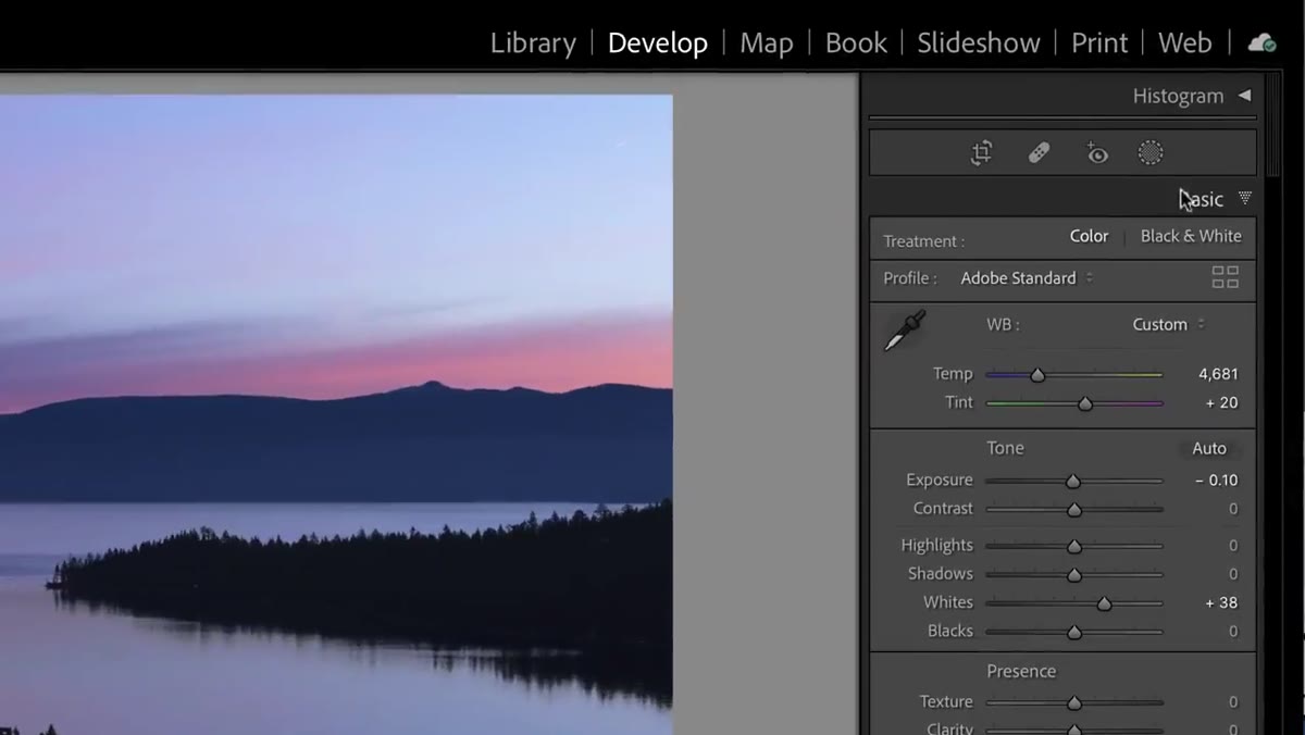 The masking icon above the Basic panel in Lightroom Classic