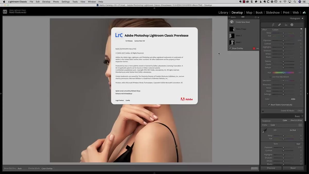 AI subject selection applied to a portrait in Lightroom Classic