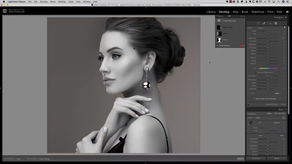 Black and white conversion applied only to the selected subject