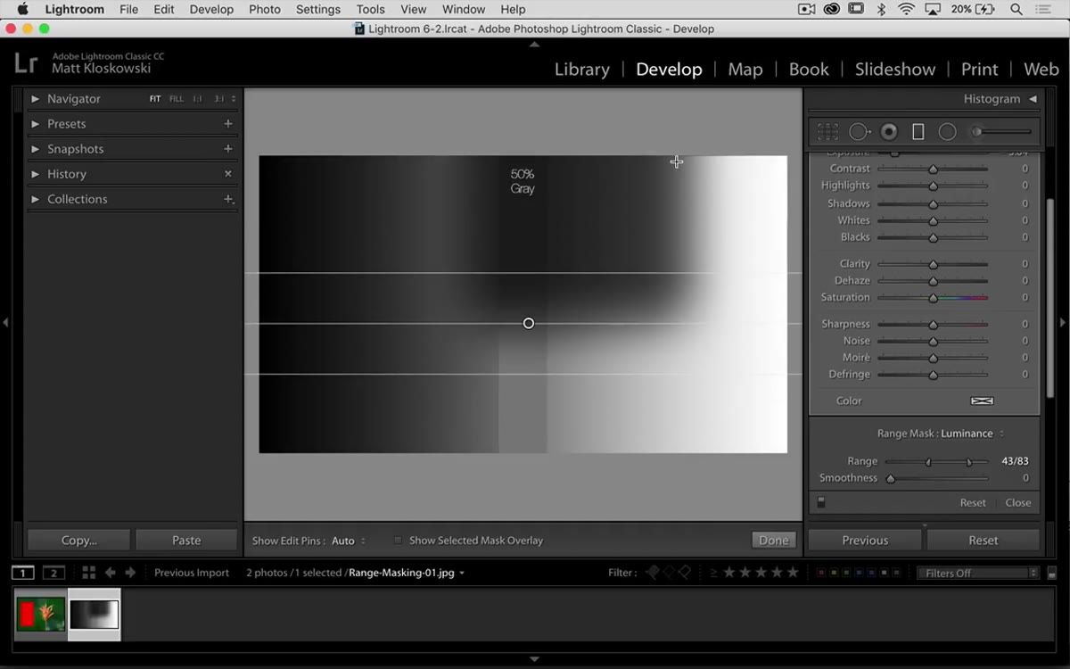 Smoothness slider raised, showing softened transition on mask edge