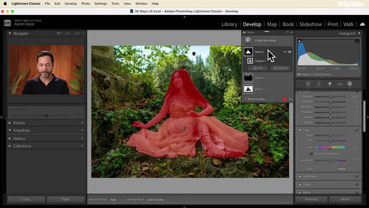 Select Subject mask created, exposure slider raised
