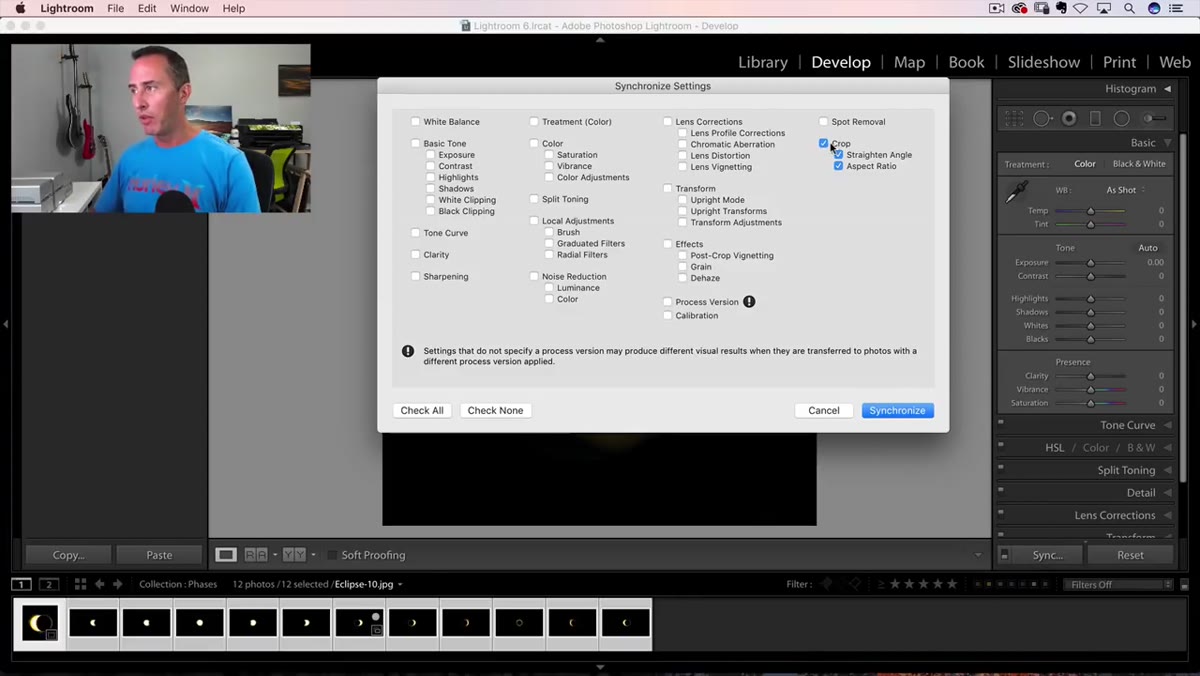 Sync dialog box with only Crop checkbox selected
