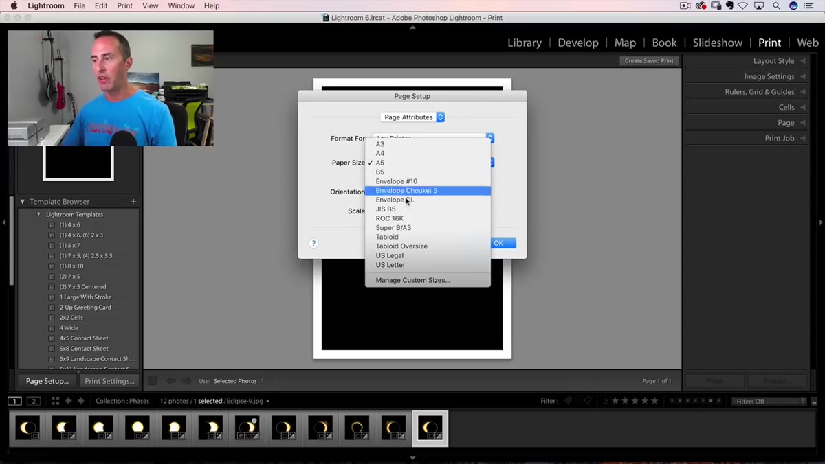 Page Setup dialog with custom paper size being entered