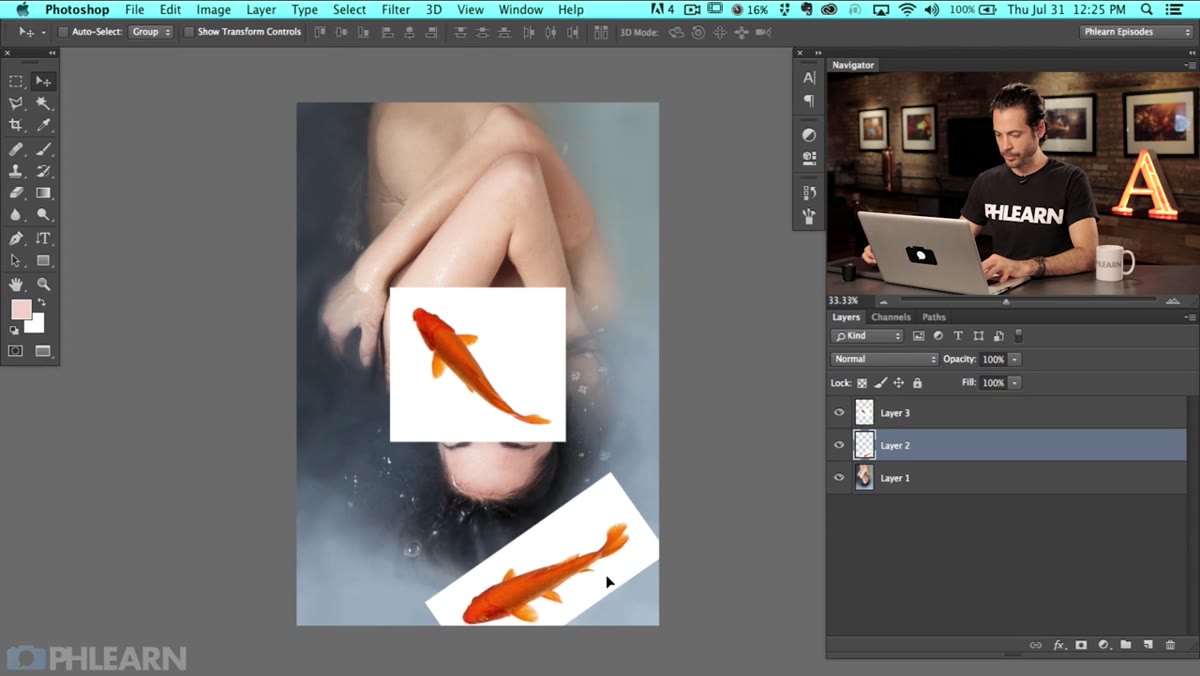Duplicate fish layer being repositioned and warped in canvas