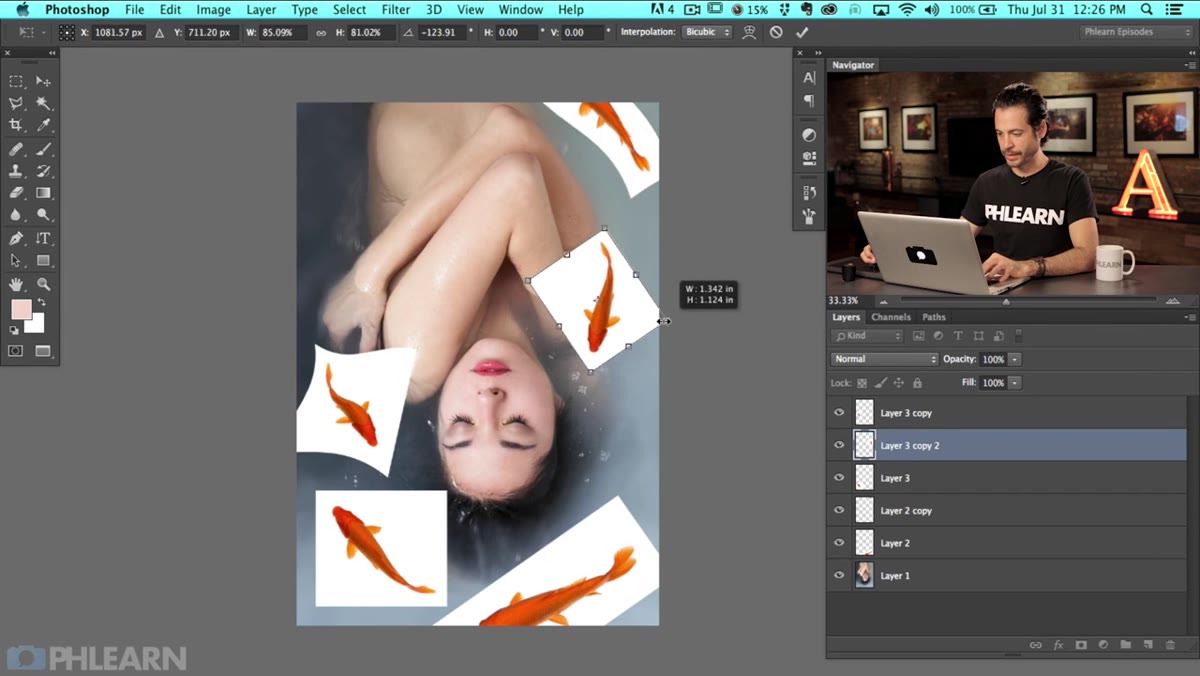 Fish layer being rotated to match overhead shooting angle