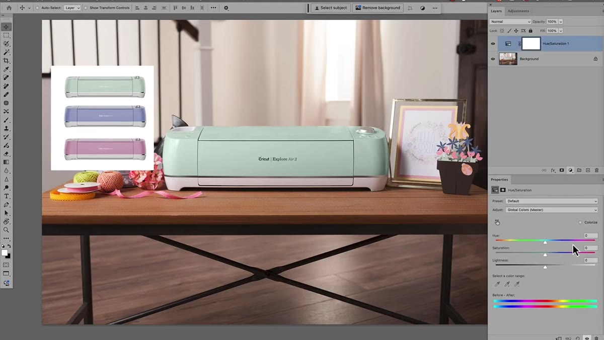 Hue Saturation adjustment layer added in Properties panel