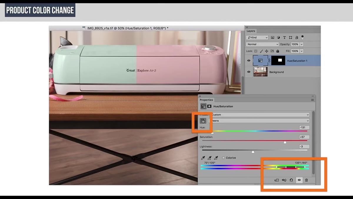 Before and after color gradient bars shown at panel bottom