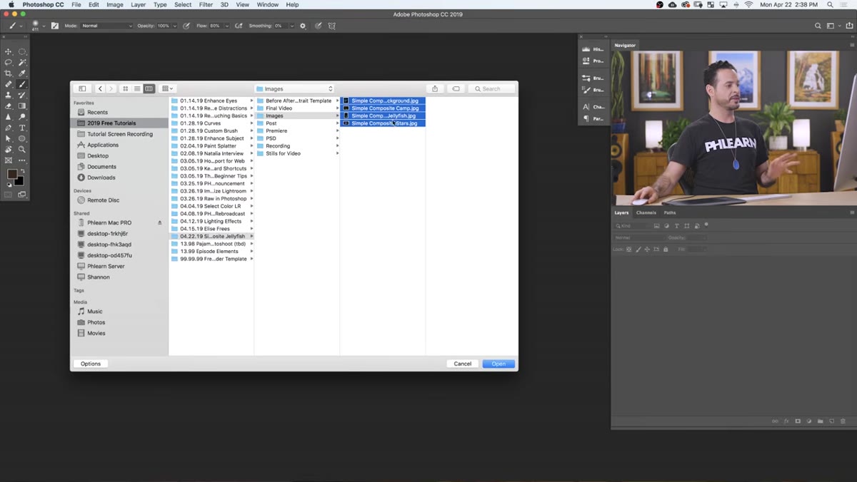 Four source images open as separate documents in Photoshop