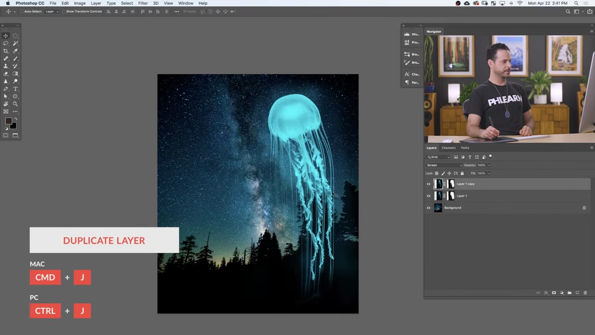 Duplicated jellyfish layer scaled down, Warp tool applied to change shape