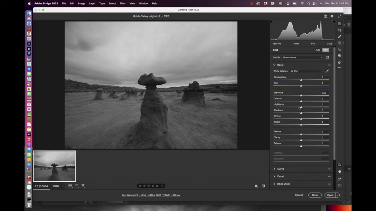 Basic panel sliders being adjusted for contrast and tone