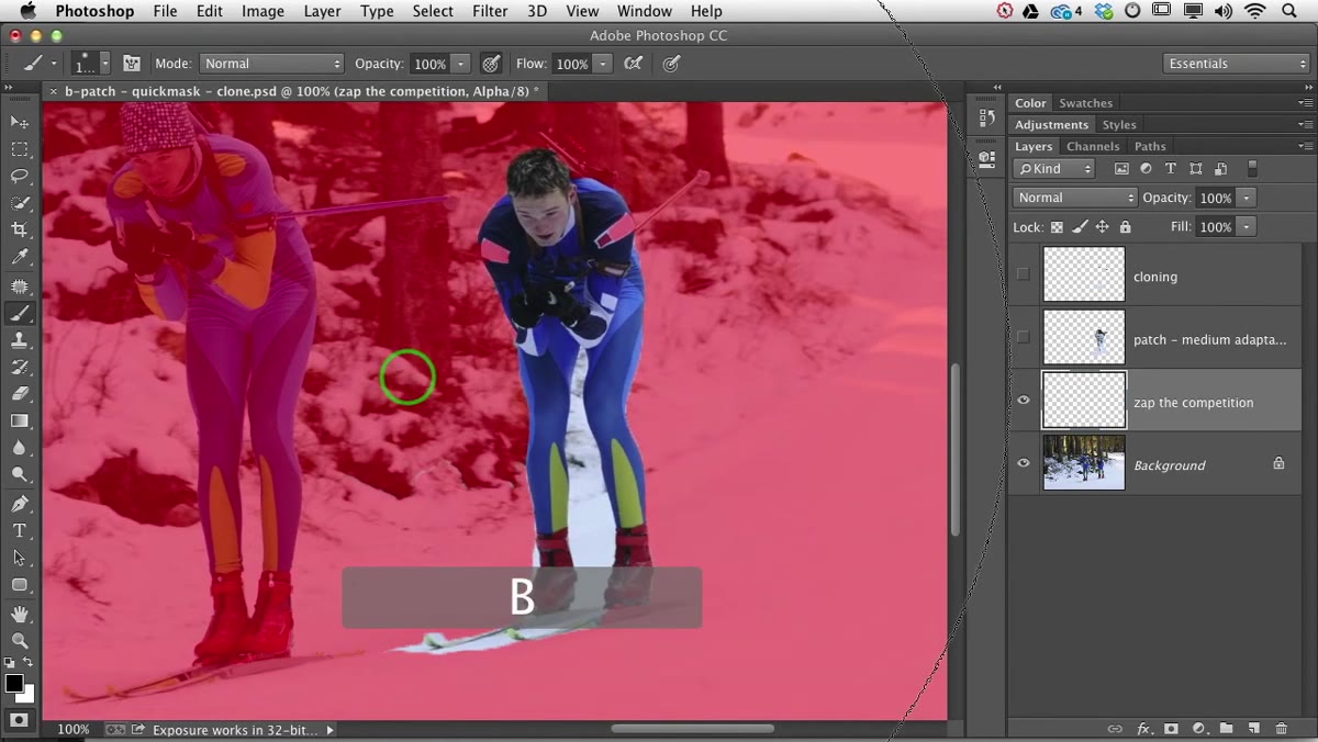 Brush tool active, painting over unselected area to add it to selection