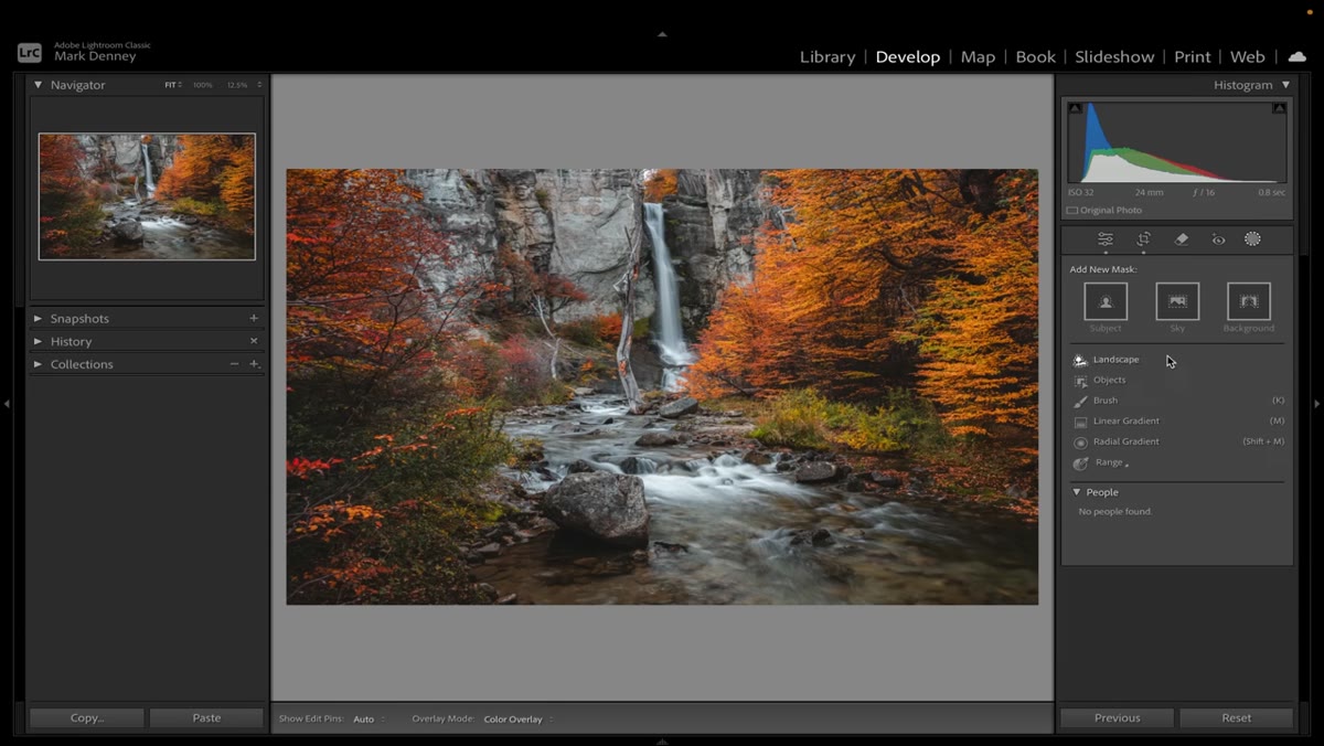 Drawing a marquee around the foreground rock in Lightroom