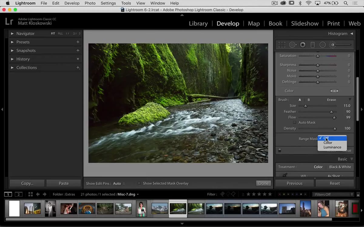 Range Mask dropdown set to Luminance in the panel