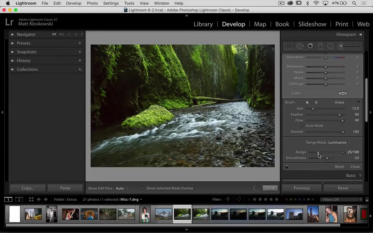 Left handle of Luminance Range slider being dragged right