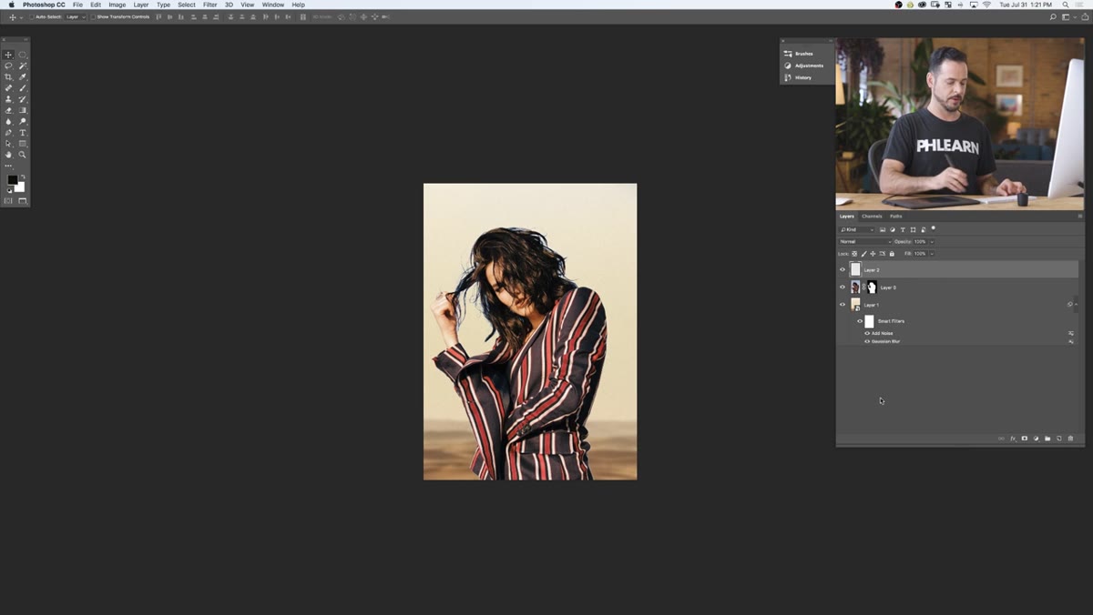 New layer added above subject in Layers panel