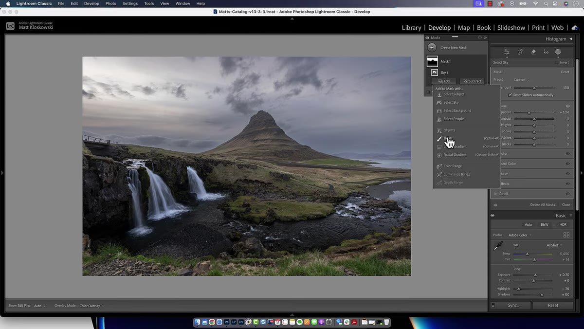 Add menu open with Brush option selected inside mask panel