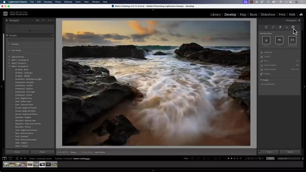 Masking panel open in Lightroom Classic Develop module