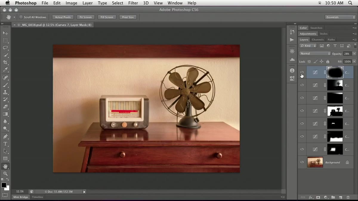 Eyeball icons being toggled on layers panel one by one