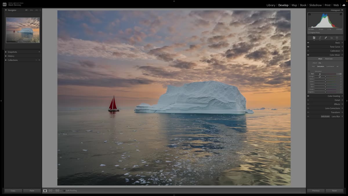 Color mixer red saturation slider affecting clouds as well as sails