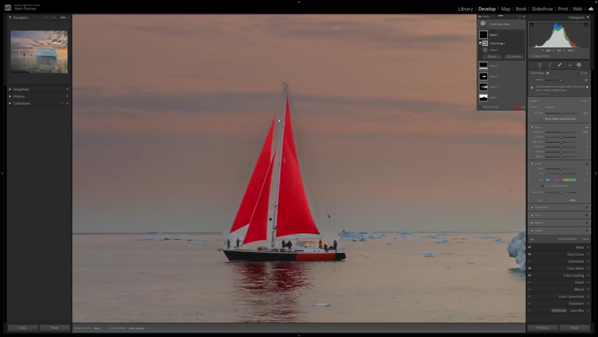 Color range panel showing smoothness slider being adjusted