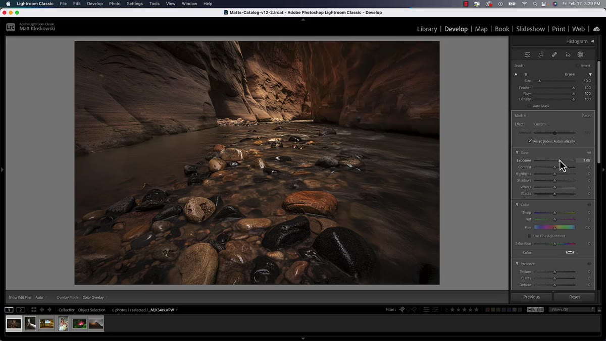 Exposure and warmth sliders adjusted on the isolated wall mask