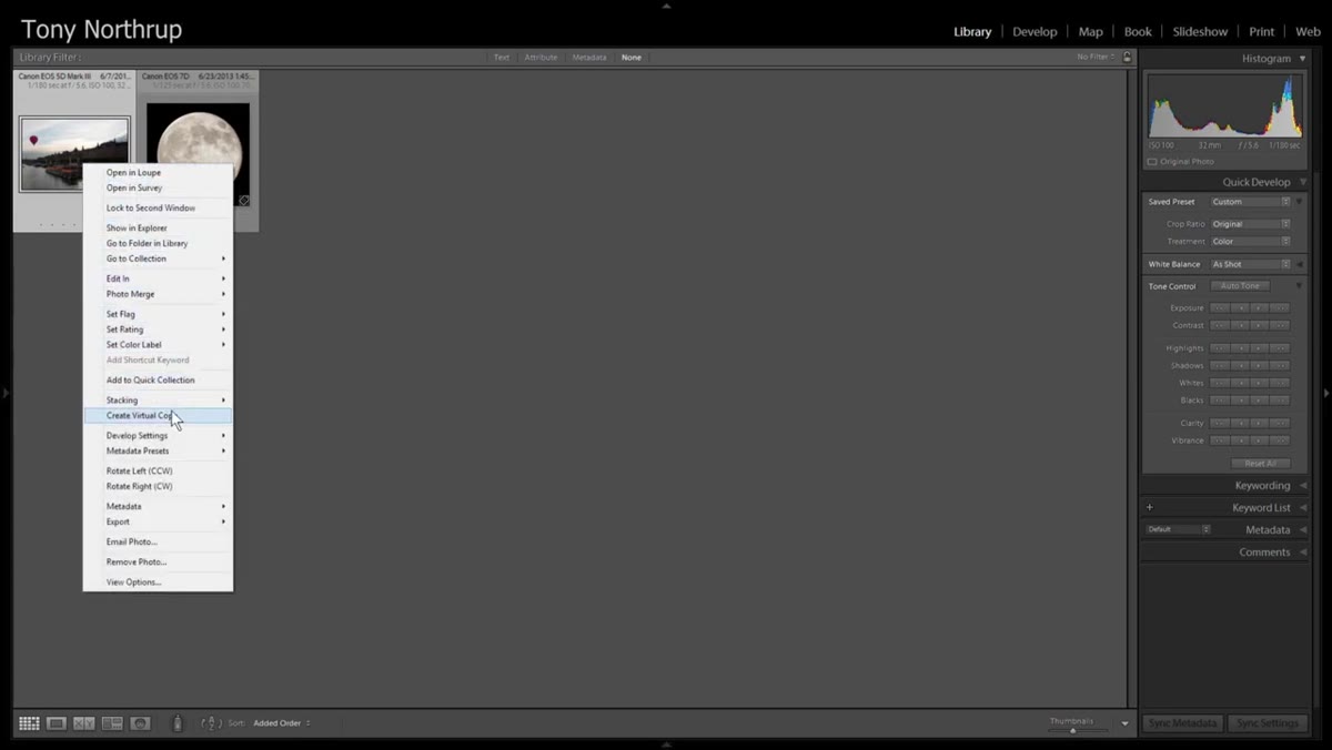 Lightroom develop module with Stockholm sky image open