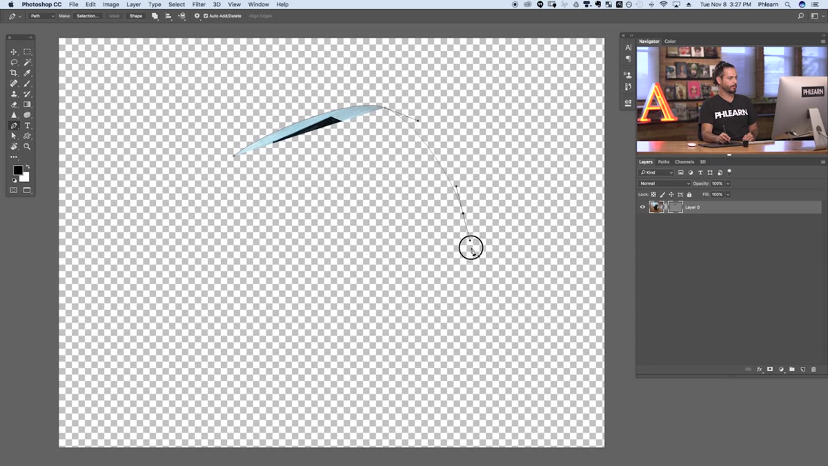 Pen path being drawn around camera with live cutout preview visible