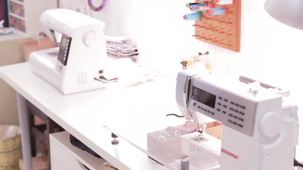 The sewing area with two machines set up and ready to use