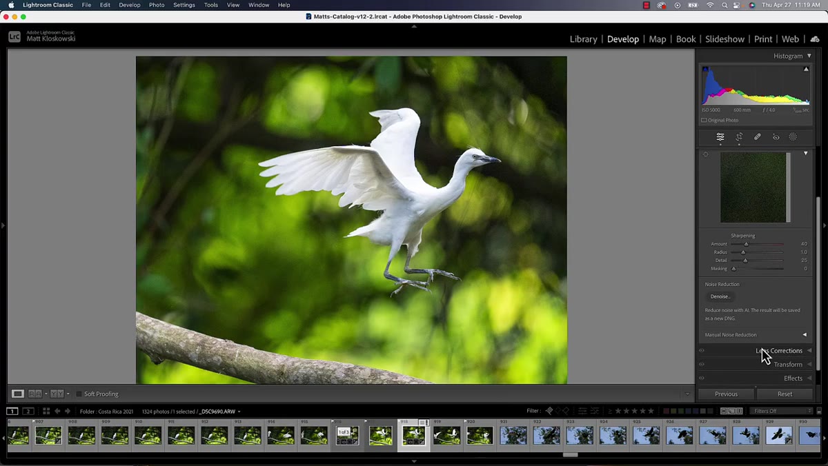 Detail panel open in Lightroom Classic with default settings