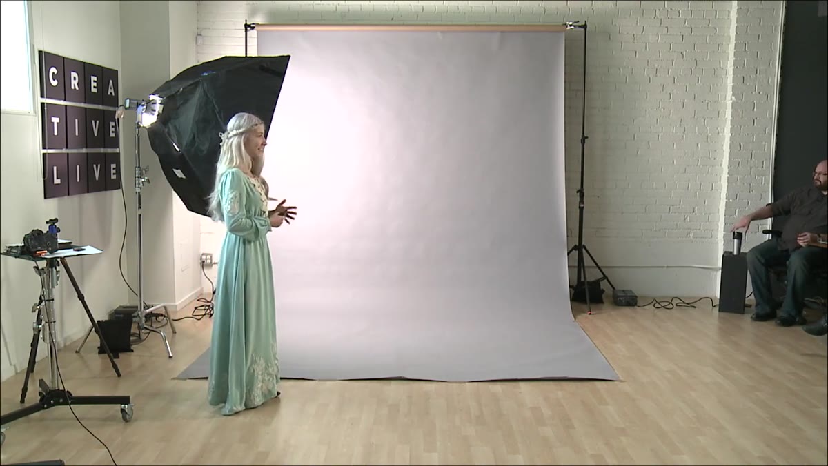 Early lighting test image shown with casual clothing before final costume